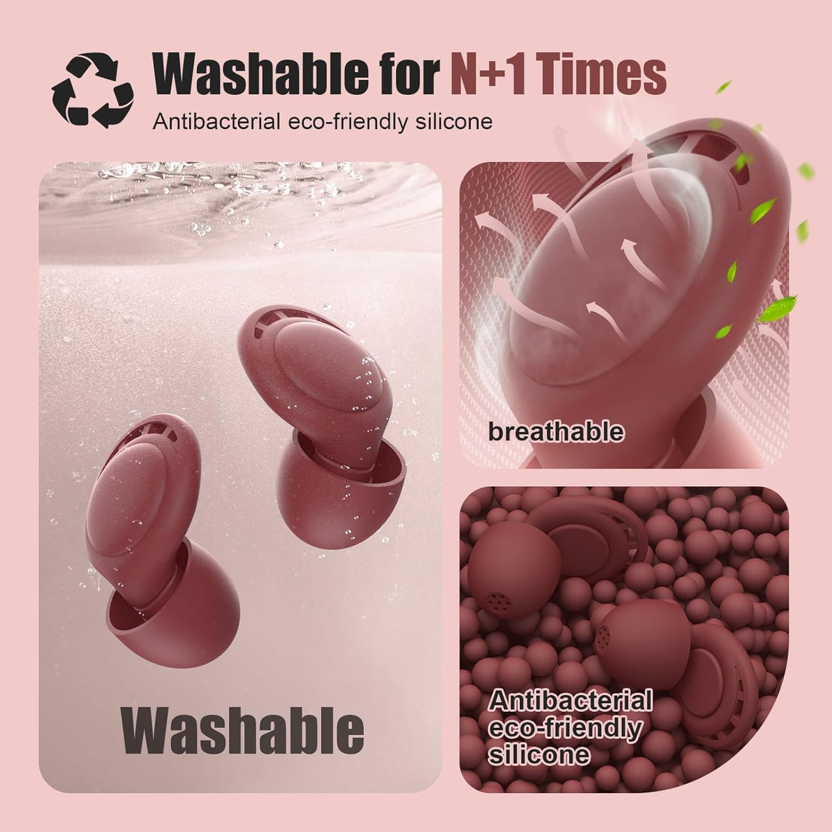 Ear Plugs for Sleeping Noise Reduction, Beinkap Reusable Earplugs Hearing Protection for Focus, Study, Work – 6 Pair Eartips in S/M/L – Flexible Silicone Soft – 35dB Noise Cancelling - Red