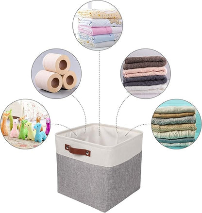 Univivi Storage Bins with Hard Bottom,13 x 13 x13 Cube Storage Baskets with Handles,Gray Foldable Fabric Storage Bins Organizer Baskets for Closet