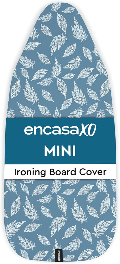 Encasa XO Ironing Board Cover and Pad 28"x12" - Thick 3mm Felt Padding, Drawstring Tightening & Lock, Easy Fit, Scorch & Stain Resistant, Fits Mini Ironing Board - Big Leaves Blue