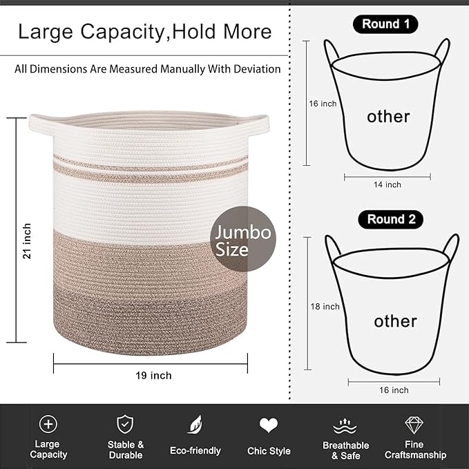 OIAHOMY 100L Laundry Hamper - Storage Basket with Handles, Decorative Woven Basket for Living Room, Toys Bin, Pillows, Blankets, Clothes - 19x21in - Gradient Yellow
