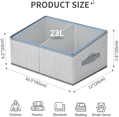 DIMJ Large Closet Shelf Organizer Bins 6 Packs with Handles and Divider, Fabric Trapezoid Storage Baskets, Foldable Clothes Containers Box for Shelf, Towel, Book, Toy, Purse, Hats, Grey