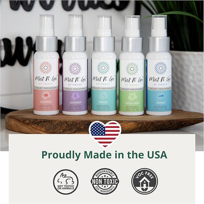 Mist N’ Go by Omaze Travel Bathroom Spray for Toilet Spray Odor Eliminator - Travel Toilet Spray for Bathroom Air Freshener Spray for Bathroom Deodorizer - Fresh Linen Regular Size (2oz x3)