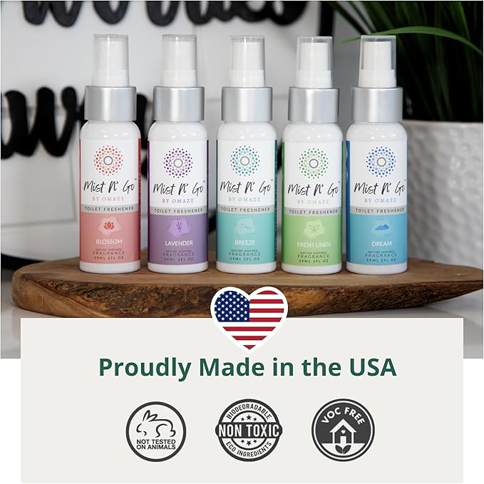 Mist N’ Go by Omaze Travel Bathroom Spray for Toilet Spray Odor Eliminator - Travel Toilet Spray for Bathroom Air Freshener Spray for Bathroom Deodorizer - Breeze Regular Size (2oz x1)