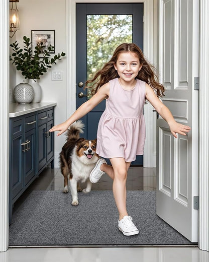 LUMI Indoor Door Mat 36"x56", Ultra Thin Low Profile Non-Slip Doormat for Home Entrance, Absorbent & Stain-Resistant Welcome Mats, Washable Entryway Mat for Front Door, Patio, Porch, Grey