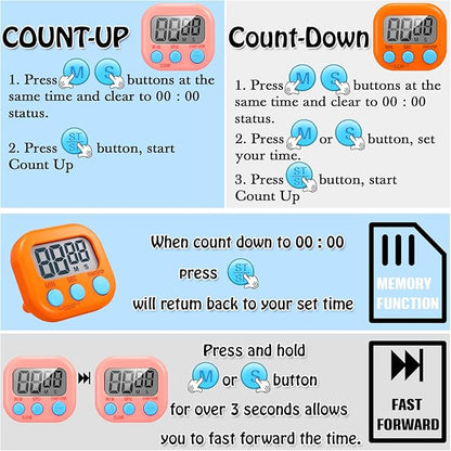 Xuhal 50 Pieces Digital Kitchen Timer Bulk, Small Magnetic Timers for Classroom, Digits Stopwatch Clock Timer for Cooking Baking Sports Games Office, Not Including Battery (Pink,Orange)