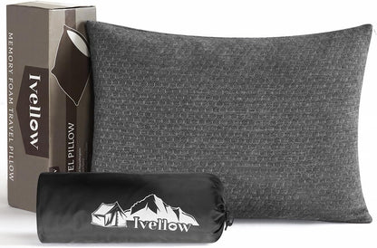 Ivellow Memory Foam Travel Pillow Compressible Camping Pillow for Sleeping Shredded Memory Foam Pillow Compact Firm Supportive Travel Pillow for Adults Kids Outdoor Backpacking Hiking Essential Gear-S