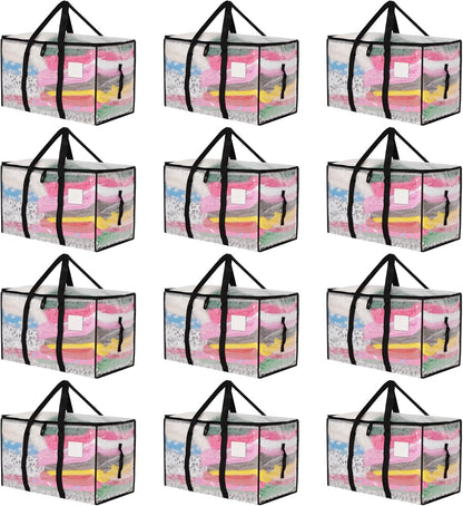 Moving Bags Heavy Duty Extra Large, Alternative for Moving Boxes & Moving Supplies,Clear Storage Bins with Lids, Plastic Packing Tote, Storage Bags for Clothes with Handles & Zippers(Clear, 12 Pack)