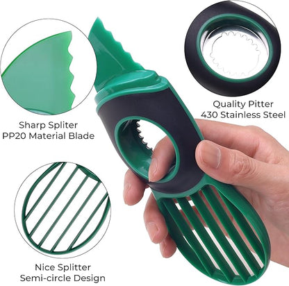 Linoroso Avocado Slicer Tool Kitchen Avocado Knife Set, Good Grips 3-in-1 Avocado Tool with Avocado cutter slicer, Avocado Pit Remover, Avocado Peeler with Cover, Green