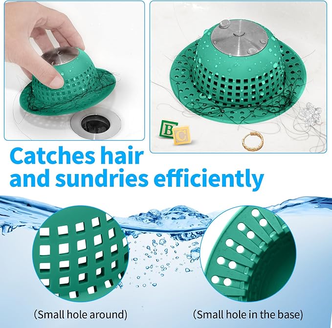 Shower Drain Hair Catcher, Bathtub Drain Cover Foldable Silicone Shower & Tub Protector for Pop-Up & Regular Drains