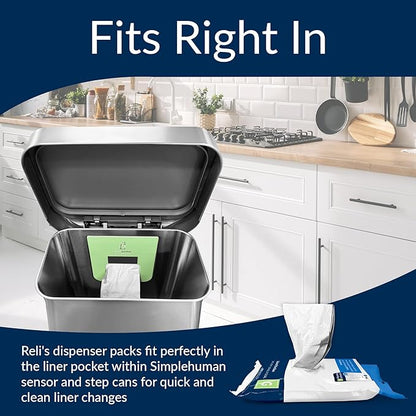 Reli. SuperFit Code G (120 Count) | Compatible with Simplehuman Code G | Dispenser Pack Custom Fit Liners | Drawstring Trash Bags | 30 Liter / 8 Gallon | White