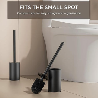 FORIOUS Toilet Brush and Holder Set, 304 Stainless Steel Heavy Duty Base and Handle for Bathroom Deep Cleaning, Toilet Bowl Cleaners Brush with Holder, Space Saving for Storage, Matte Black