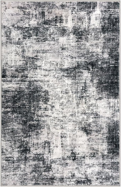 IOHOUZE Abstract Area Rugs 9x12 Ft Washable Large Rugs for Living Room, Non Slip Dining Room Rug, Printed Rugs for Bedroom, Floor Carpet for Office Nursery Playroom, Black Grey