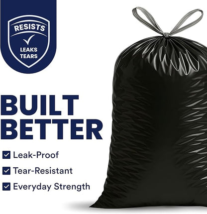 Plasticplace 13 gallon Extra Tall Drawstring Kitchen Trash Bags | Black 1.2 Mil, 24"W x 31"H (200Count)
