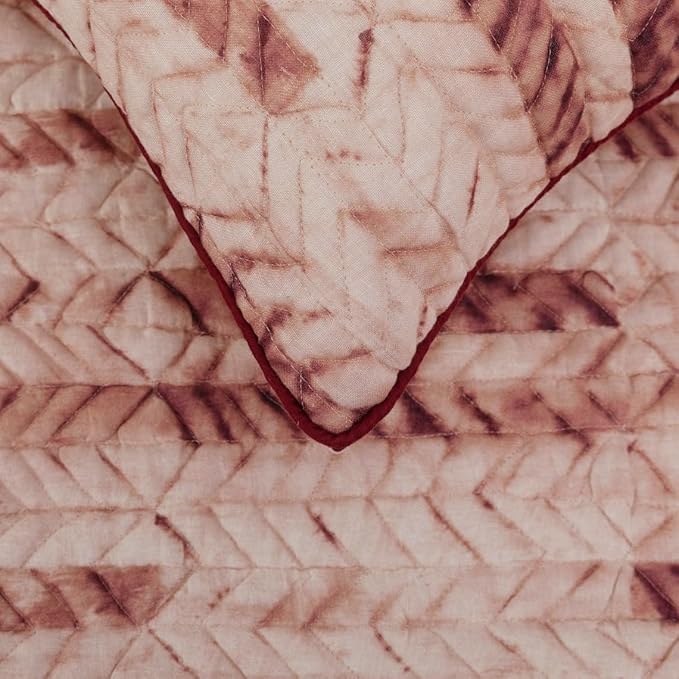 The HomeCentric King/Queen/Twin Maroon & Ivory Decorative Full 68"x18" Bed Runner with 2 Pillow Cover, Tie & Dye, Beaded & Quilted Bed Scarf on Cotton Fabric - Tie Dye Love