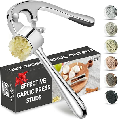 Premium Garlic Press, Professional Garlic Mincer, Easy to Squeeze and Clean, Rust Proof & Dishwasher Safe, Efficient Ginger Crusher - Sliver
