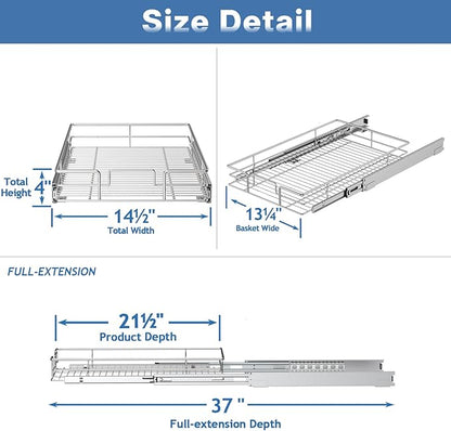 LOVMOR Pull Out Cabinet Organizer 14½" W x 21½" D, Kitchen Cabinet Pull Out Shelves Slide Out Storage
