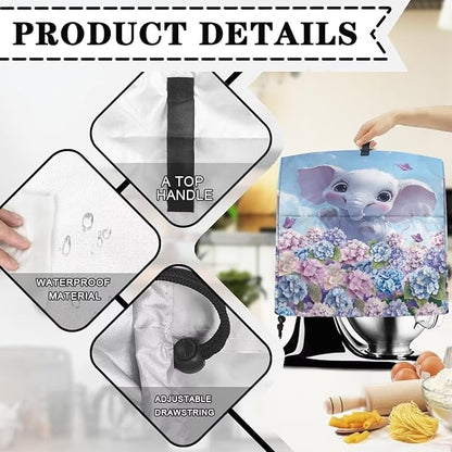 Cute Cartoon Elephant Mixer Cover Stand Dust Proof Covers with Handle and Front Pockets Kitchen Aid Mixer Cover for 6-8 Qt Mixer,Kitchen Coffee Maker Toaster Machine Dust Cover