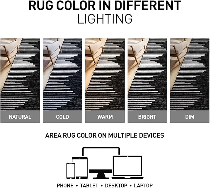 Rugshop Bohemian Stripe Stain Resistant High Traffic Living Room Kitchen Bedroom Dining Home Office Area Rug 2' x 3' Black