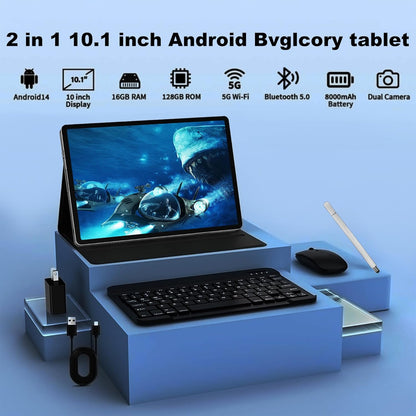 Android 14 Tablet with Keyboard，16GB RAM 128GB ROM 1TB Expand, 8000mAh Battery, 10.1 Inch Tablet with 13MP+8MP Camera/Bluetooth/GPS/WiFi/HD Display (Dark Gray)