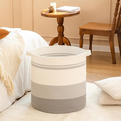 OIAHOMY 80L Laundry Hamper with Handles,Decorative Basket for Living room,Woven Storage Basket for Toys Bin,Pillows, Blankets,Clothes-20x18in-Gradient Gray