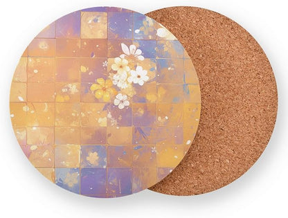 Retro Checker Board Groovy Flower Oil Painting Coaster