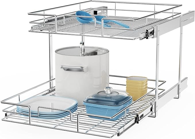 ROOMTEC Individual Pull Out Cabinet Organizer (20" W x 21" D), 2 Tier Spice Rack Organizer for Cabinet, Slide Out Drawer Pantry Shelf Organization and Storage for Kitchen Bathroom