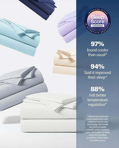 REST® Evercool®+ Starter Sheet Set, Queen, White, Breathable Bed Sheets for Hot Sleeper and Night Sweats, with Pillowcases, with Ionic+ Self-Cleaning Silver Yarn for Sensitive Skin, 3PCS No Flat Sheet