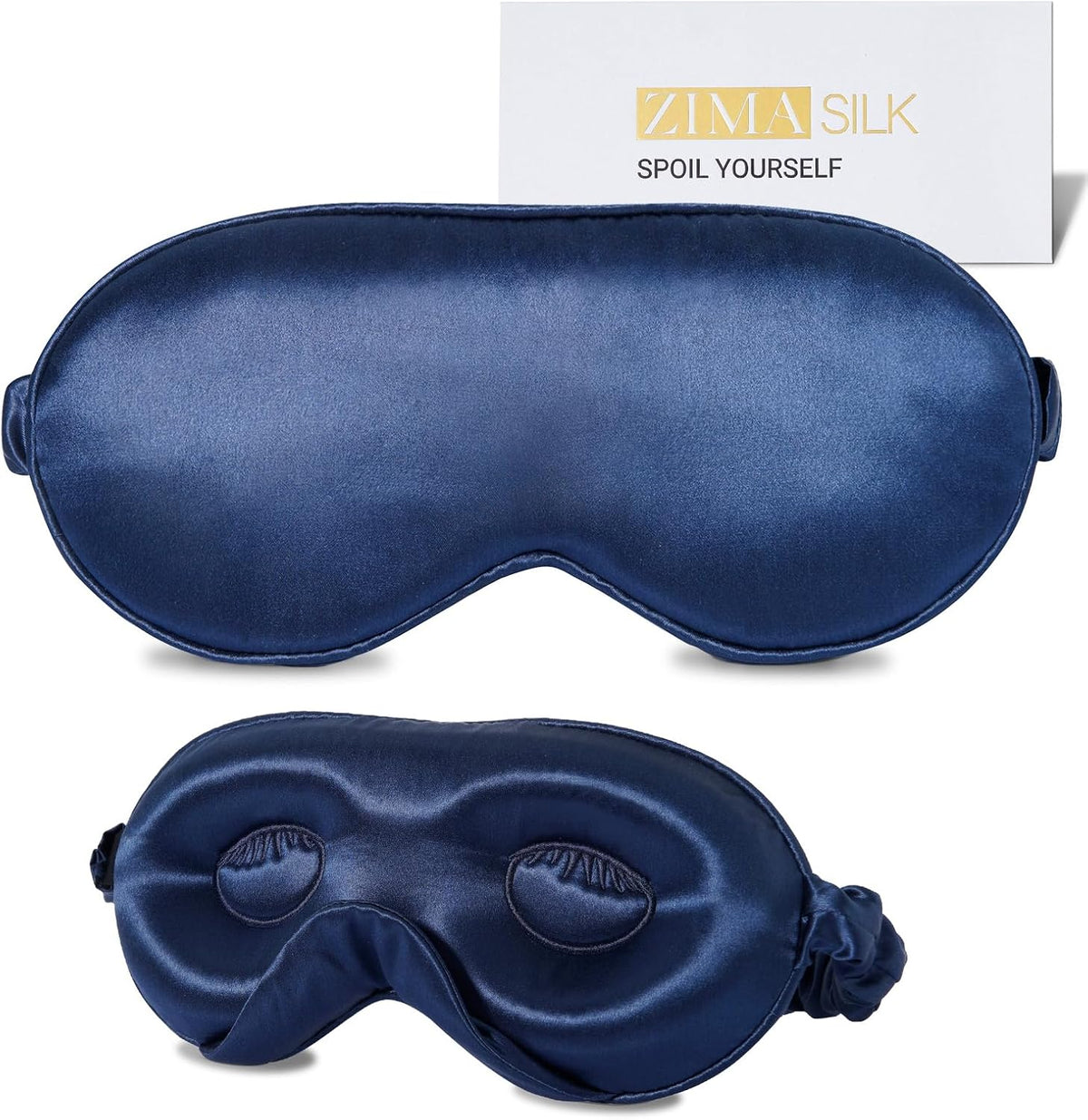 ZIMASILK Adjustable 22 Momme 100% Mulberry Silk Sleep Mask, Upgraded 3D Contoured Cup Eye Mask for Sleeping, Super Soft & Breathable Blindfold, Blackout for Deep Sleeping (Navy Blue)