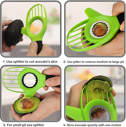 Avocado Slicer 3 Piece Set - Avocado Slicer Tool, Cutter, Knife, Peeler, Pitter, Cuber, Dicer & Avocado Keeper For Everything That You Will Ever Need For Your Avocados