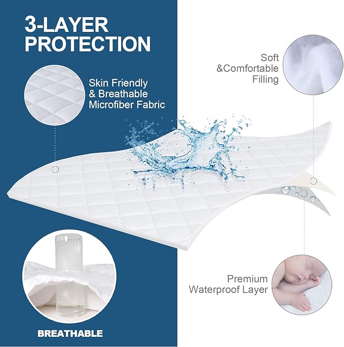 Waterproof Sofa Bed Mattress Protector Pad, Absorbent Full Sleeper Sofa Mattress Topper Cover Quilted, Fitted Mattress Protector, 54" x72", White