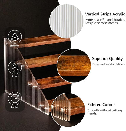 nianfeng Tiered Spice Rack, 4-Tier Spice Pantry Kitchen Cabinet Organizer, 12-Inch, Natural Wood Acrylic Stair Riser Stand, Countertop Seasoning Shelf (Rustic Brown)