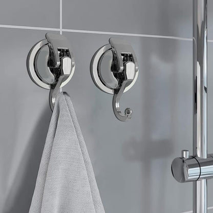 Heavy Duty Suction Cup Hooks for Shower, Bathroom Robe - Vacuum Glass Hooks, Reusable, No Hole Punched, for Garland Decoration (Silver, 2 Pack)