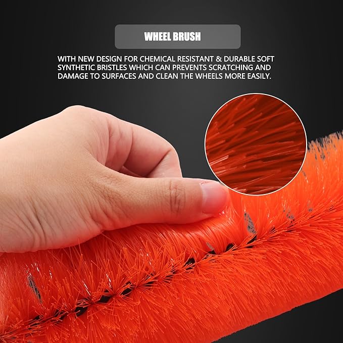 SPTA 8Pcs Wheel & Tire Brush Car Detailing kit, Easy Reach Wheel and Rim Brush, 5pcs Detailing Brushes, Short Handle Cleaning Brush, 1pc Microfiber Cleaning Cloth, Great to Clean Dirty Tires