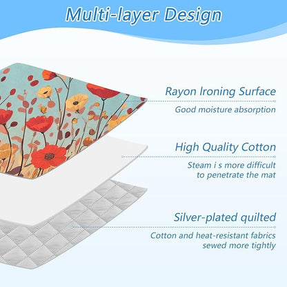 Autumn Poppy Flowers 01 Ironing Mat for Table top Portable Ironing Pad Blanket for Washer Dryer Countertop Travel
