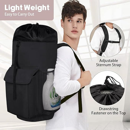 Laundry Backpack Bag, 132L Extra Large Heavy Duty Laundry Backpack for College Dorm Essentials, Laundry Hamper Travel Bag with Shoulder Straps and Mesh Wash Bags for Laundromat, Apartment Black
