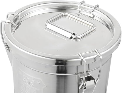 DYNAMI 304 Stainless Steel Containers With Lid,202oz Airtight Flour Container for Kitchen,5-10lbs Metal Airtight Canisters Milk Jug Coffee Bean Cookies Canisters w/Locking Clamp (6L/1.6Gal)