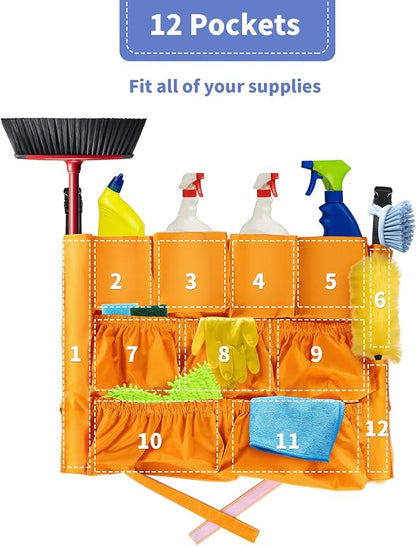 MOLIGOU 12 Pockets Trash Can Caddy Bag, Garbage Bin Caddy Organizer for Cleaning Tools and Supplies, Fits 20-44 Gallon Can