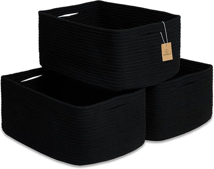 NaturalCozy Storage Baskets 16.8”x13”x7.6” Cotton Rope Woven Baskets for Organizing 3-Pack | Toy Storage Bins | Basket for Shelves, Laundry, Blanket, Clothes, Closet, Kitchen, Bathroom, Gifts
