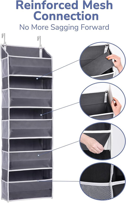 ULG 1 Pack Over Door Organizer with 5 Large Pockets 10 Mesh Side Pockets, 44 lbs Weight Capacity Hanging Storage Organizer with Clear Window Kids Toys, Shoes, Diapers, Dark Grey, 5 Layers