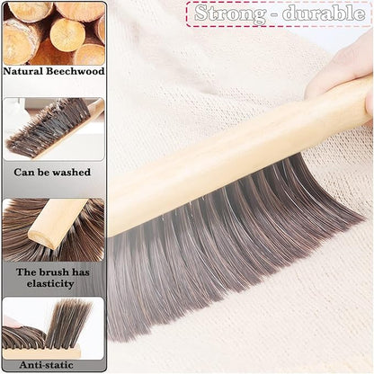 5pcsHand Broom Beech Wood Brush,Dust Brush,Duster for Counter,12inch Foxtail Bench Brush, Round Handle Handheld Brushes,5 Rows Soft Bristles for Bed,Shop Table,Woodworking Cleaning,Car,Sofa,Furniture