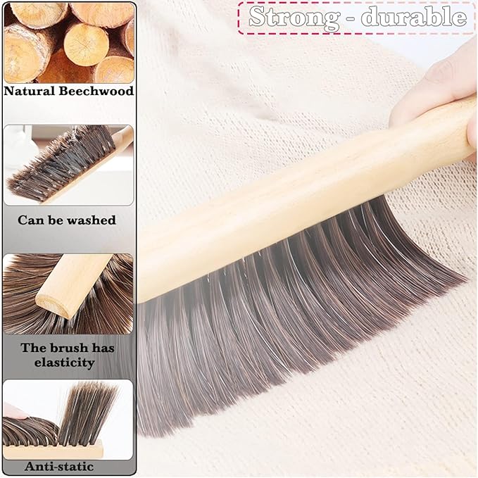 6Pcs Hand Broom Brush Beech Wood,Dust Brush,Duster for Counter,12inch Foxtail Bench Brush, Round Handle Handheld Brushes,5 Rows Soft Bristles for Bed,Shop Table,Woodworking Cleaning,Car,Sofa