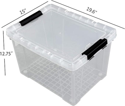 Ggbin 4 Packs 50 Quart Plastic Container Bin with Lids, Latching Storage Box with Wheels, Clear