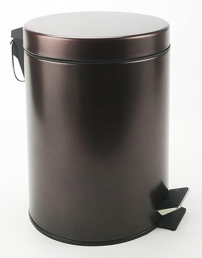 Stainless Steel Small Trash Can with Lid & Step Pedal - 5 Liters/1.3 Gallon Soft Close Waste Basket with Removeable Inner Bucket - Garbage Can for Bathroom, Bedroom, Kitchen & Office (Bronze)