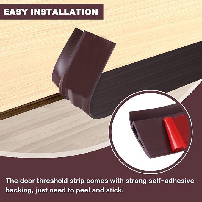 Vinyl Door Threshold Flooring Transition Strip Self Adhesive Carpet Edging Strip for Laminate Doorway Edge Threshold from 3/5" to 4/5" (Black Walnut Wood Grain, 10 Ft)