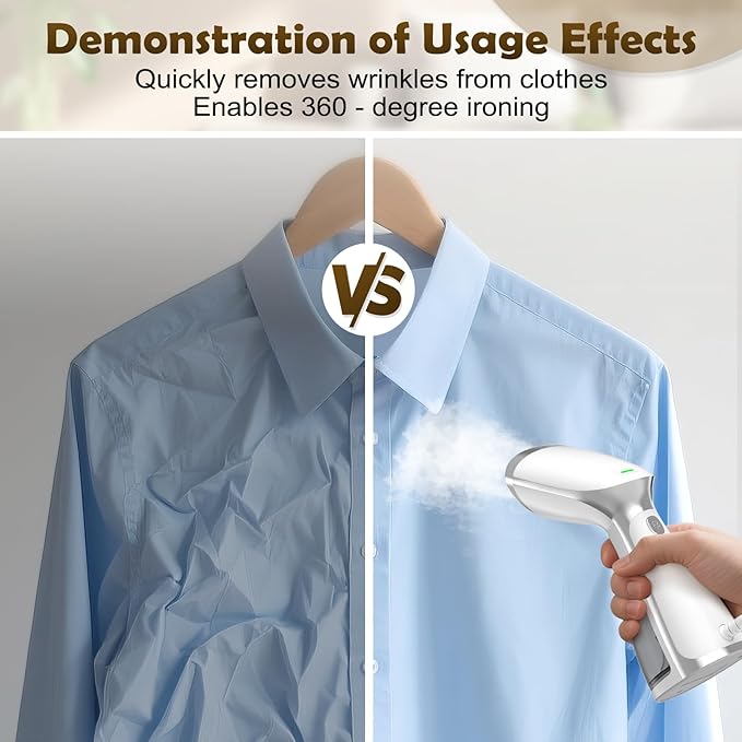 Portable Steamer for Clothes, 20s Fast-Heat Handheld Garment Steamer with Leak-Proof Tech, Large-Capacity Iron for Travel, Home & Dorm
