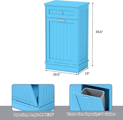 Betterhood Tilt Out Trash Cabinet 10 Gallon Wooden Free Standing Laundry Sorter Cabinet,Recycling Cabinet with Hideaway Drawer,Tilt Out Trash Cabinet Can Bin Kitchen (Single Light Blue, Single Dooor)