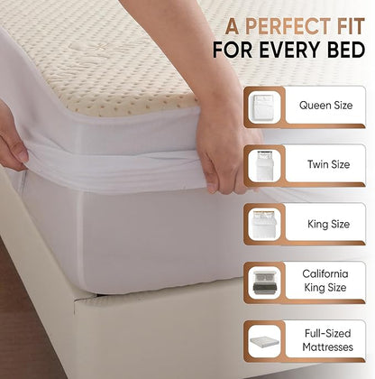 Luxury Waterproof Organic Mattress Protector Twin - Organic Cotton Breathable Mattress Pad Cover - New 380 GSM Comfort - Deep Pocket - Jersey Cotton Skirt - Fitted Comfort