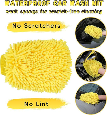 144'' Long Extendable Handle Car RV Wash Brush Kits with Collapsible Bucket, RV, Truck Washing Kit with Extension Pole - Microfiber Car Mop, Bristles Washing Brush, Squeegee Mitt, RV-Wash Cleaning Kit