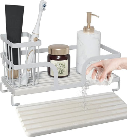 Bathroom Counter Organizer,Perfume Tray,Stone Drying Mat for Kitchen Counter,9.7" x 4.2"x 3.2", Ideal for Bathroom Organizers and Storage, Vanity, Skincare, Present, and More,1PCS White