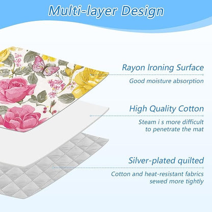 Ironing Mat Portable Ironing Pad Ironing Blanket for Table Top Heat Resistance Double-Side Using Travel Large 47.2 x 27.6 Inch Foldable Lightweight Groovy Roses and Butterflies